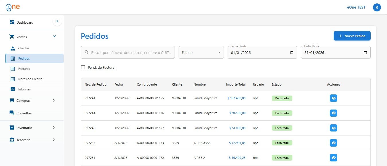 Sistema One ERP Vista Principal
